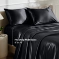 thumbnail image 6 of Bare Home Luxury Poly Satin Sheet Set for Hair and Skin, 15” Deep Pockets, Twin, Black, 6 of 10