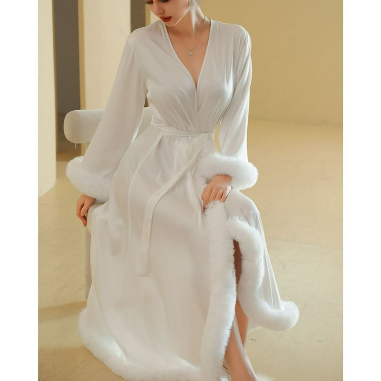 long white silk dressing gown Long White Bridal Robe Satin Wedding Kimono for Bride Maxi Bridal Dressing  Gown Bridal Shower Gift for Daughter Sexy Robes for Women