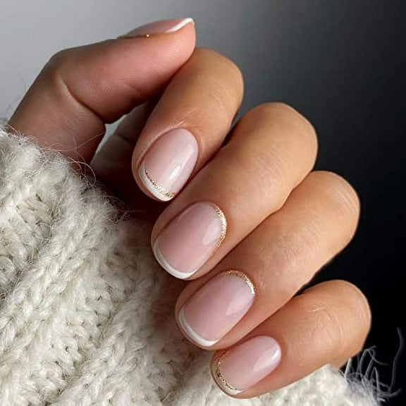 Nude Pink Fake Nails Extra Short Press on Nails French Tips Stick on Nails Acrylic False Nails with Designs Artificial Glue on Nails for Women Girls Square Nail Decorations 24Pcs
