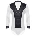 thumbnail image 3 of Kaerm Men's Rhinestone Latin Salsa Dance Shirt V Neck Ballroom Dance Tops Leotard Bodysuit White L, 3 of 6