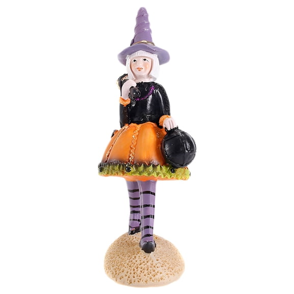 Resin Halloween Witch Doll Figurine – Handmade Tabletop Decor with Charming Design for Home, Desk, and Shelf Display