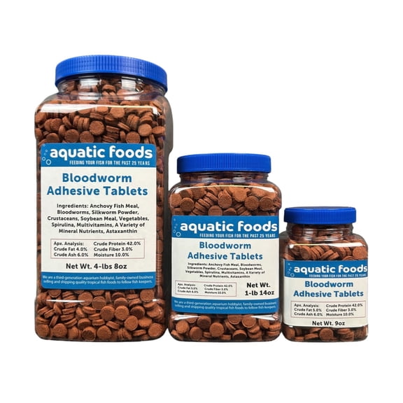 Bloodworm Glass Sticking 42% Protein Tablets for Angels, Tetras, Guppies, Cichlids, All Community Tropical Fish 9oz Jar