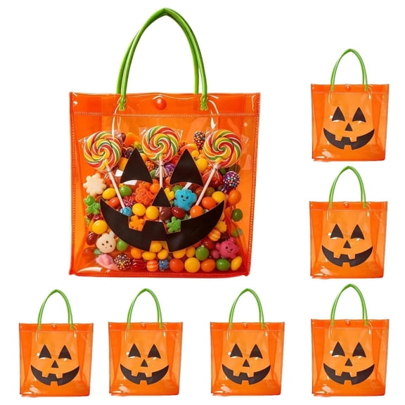 Halloween Treat Bag, Clear Pumpkin Candy Tote with Handles,Halloween Goodie Bags,Halloween Candy Bags,Plastic Pumpkin Bucket