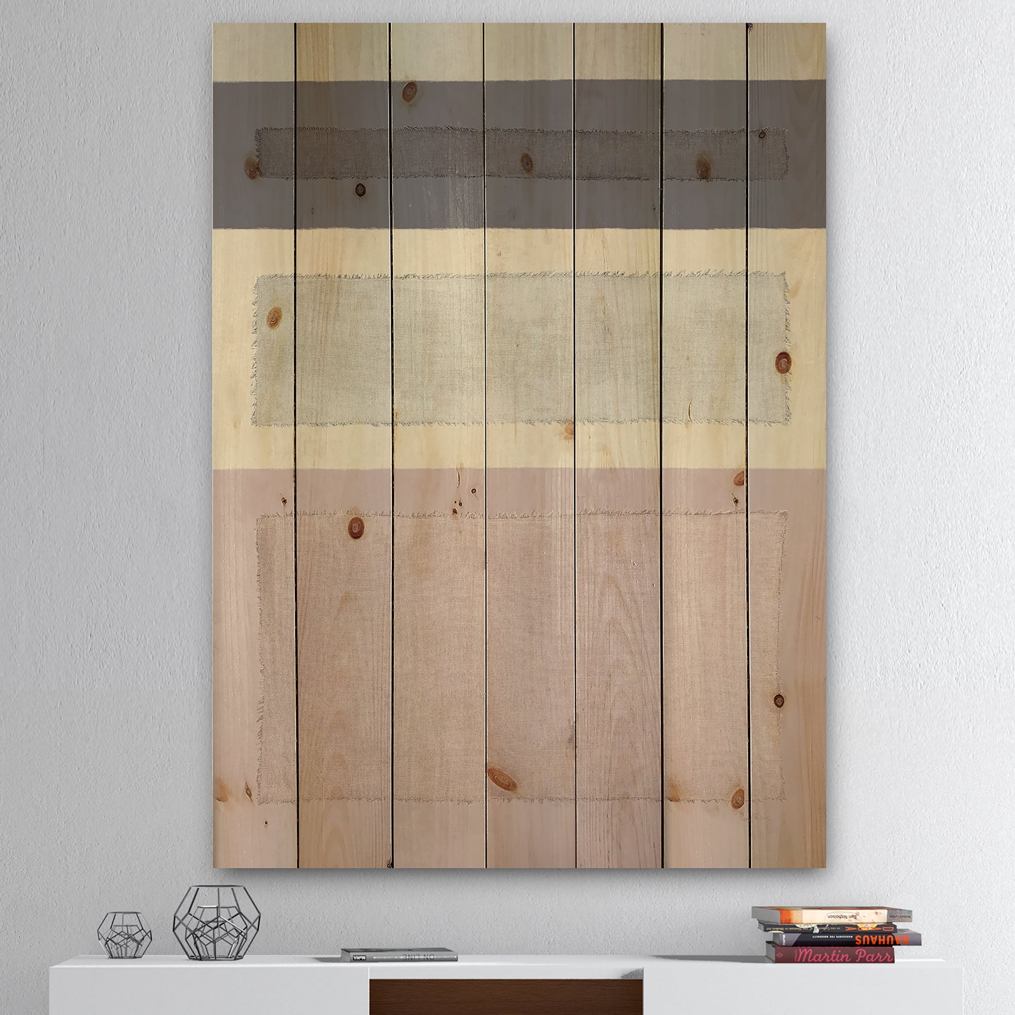 Designart 'Painted Weaving IV FB' Modern & Contemporary Print on Natural Pine Wood