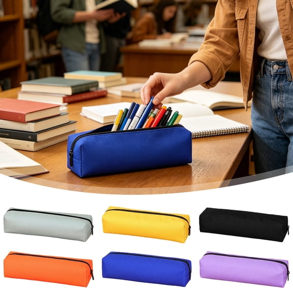 Hyknon Pencil Cases, Simple Pencil Pouch with Zipper, Solid Color Pen Storage Box, Slim Portable Stationary Box, Lightweigh Pen Holder, MultiFunctional Bag for Makeup Office 8.7"×2.4"× 2", Yellow