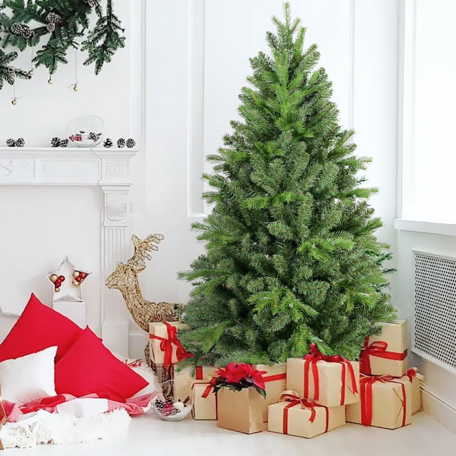 7.5ft Lush Christmas Tree 1599 Tips Hinged Branches Metal Stand Indoor Holiday Decor