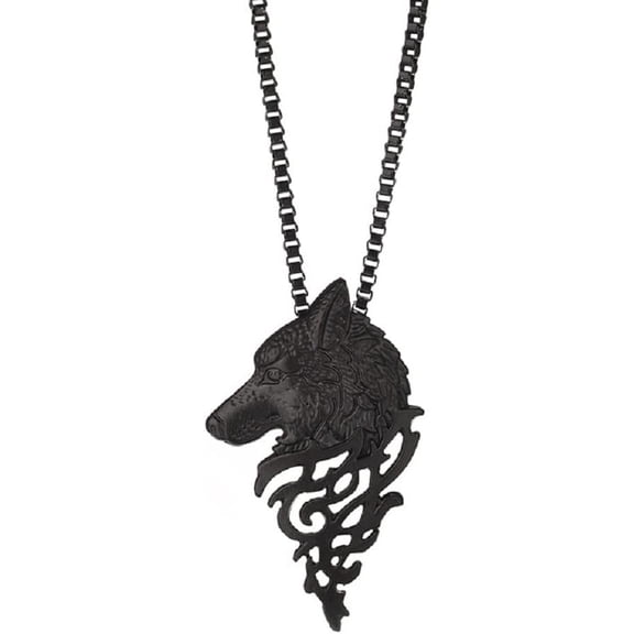 Wolf Head Necklace Retro Arrowhead Stainless Steel Necklace Norse Black Viking Wolf Pendant with 25.6” Chain Vintage Wolf Totem Amulet Necklace Punk Animal Jewelry Gift for Men