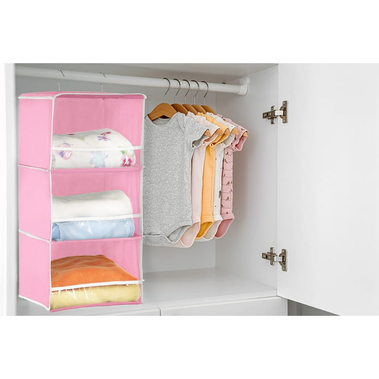 Simple Houseware Pink 3 Shelf Hanging Closet Organizer Bedroom Essential for Small Dorm Room with Front Stopper Walmart