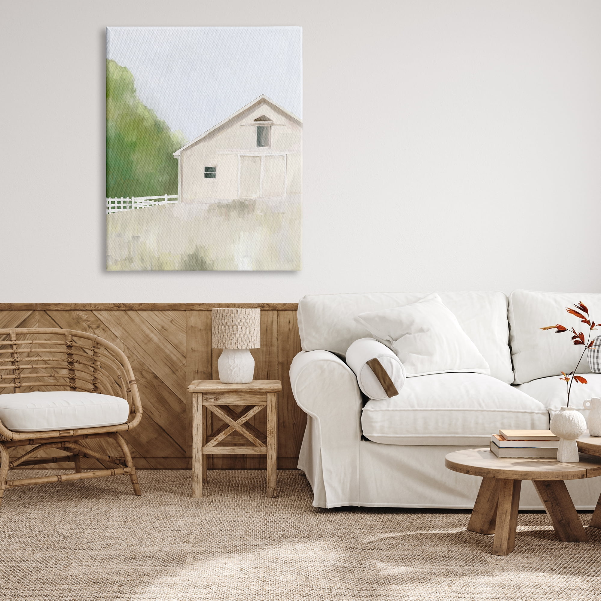 Stupell Industries Abstract Country Field Fenced Farmland Barn Painting Gallery Wrapped Canvas Print Wall Art, Design by Amy Hall