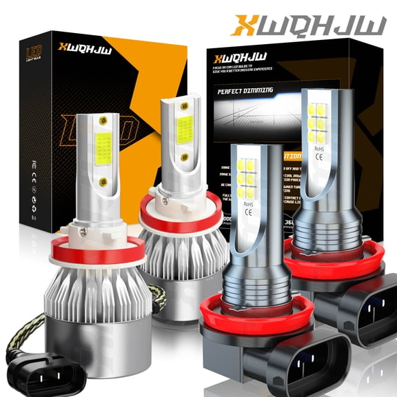 H11 LED Headlight Bulbs+H11 Fog Bulbs,35W 500% Brighter,6000K Cool White,Pack of 4