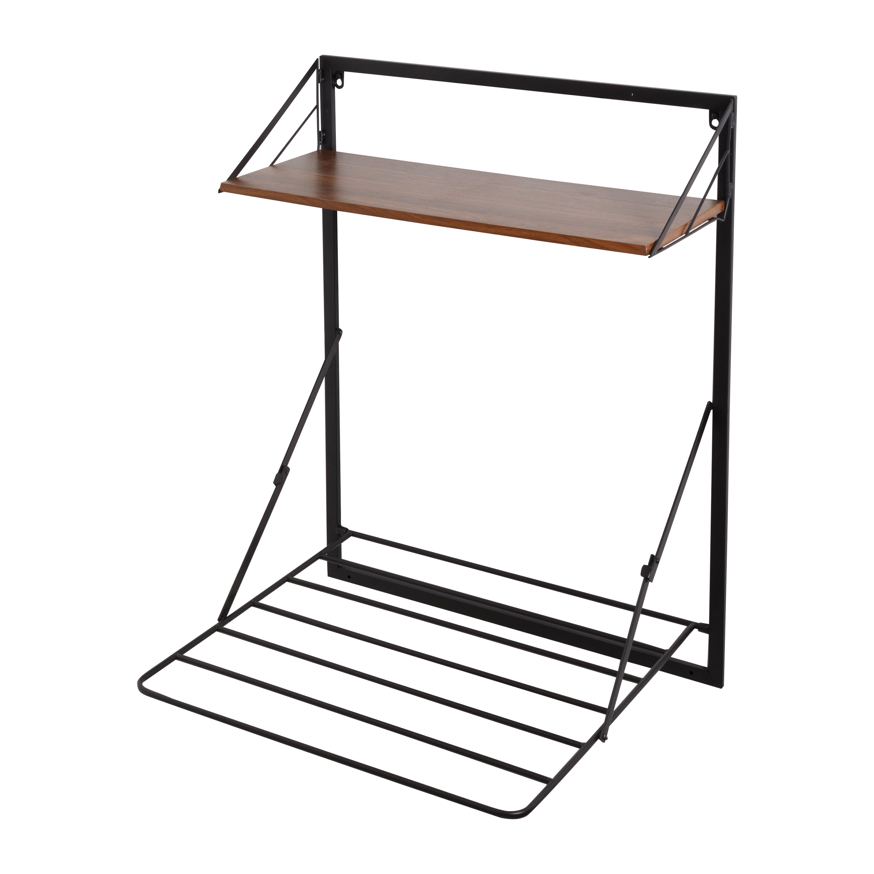 Honey-Can-Do Steel Over-the-Door or Wall Mount Folding Clothes Drying Rack with Shelf, Black/Walnut