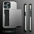 thumbnail image 5 of for iPhone 13 Pro Wallet Case with Sliding Door Hidden Pocket Credit Card Holder Dual Layer Heavy Duty Shockproof Hard PC Hybrid TPU Phone Flip Protective Cover for iPhone 13 Pro, Gray, 5 of 8