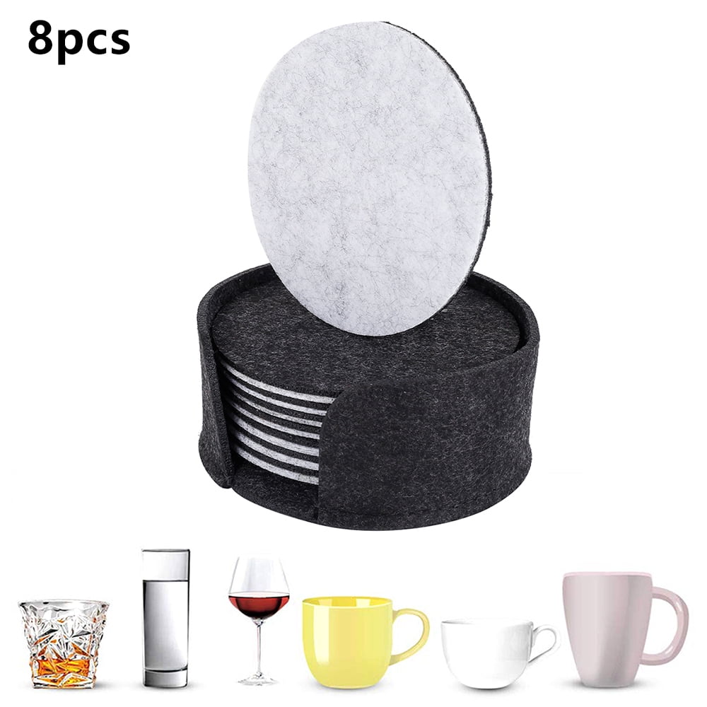 8PCS Felt Drink Coaster Set With Holder Non-slip Mat Table Furniture Coasters