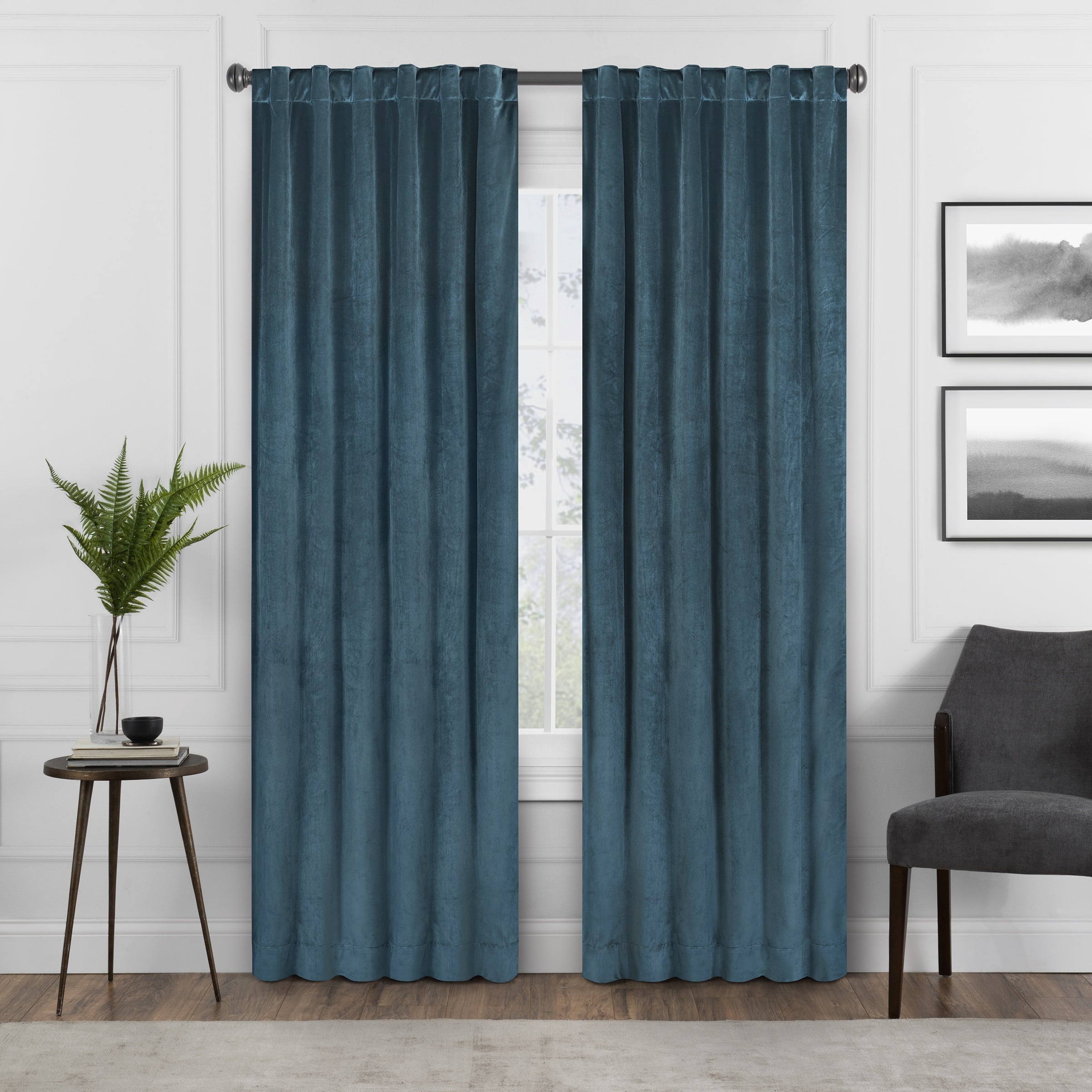Eclipse Harper Velvet Absolute Zero 100 Blackout Rod Pocket Back Tab Window Curtain Panel Dark Teal 50x95 Walmart Com