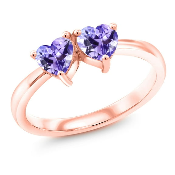 Gem Stone King 1.00 Ct Heart Shape Blue Tanzanite 18K Rose Gold Plated Silver Ring (Size 9)