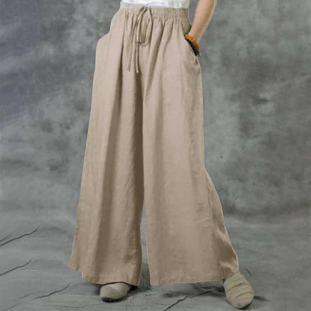 ICHUANYI Clearance Womens Fashion Summer Solid Casual Pocket Elastic Waist Long Pants(Khaki, M) ICHUANYI WER2023081005372