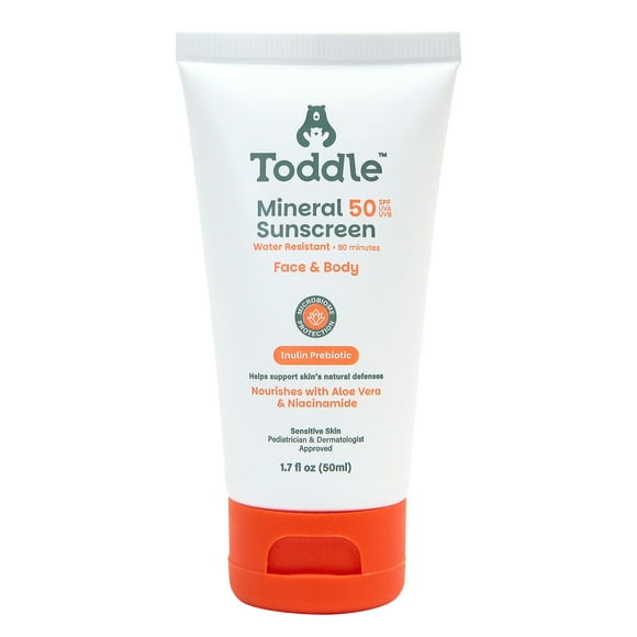 Protector solar mineral prebiótico para niños y bebés con factor de protección solar SPF 50, 50 ml