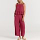 thumbnail image 3 of Conjunto de pantalones largos para mujer Conjunto de pantalones de 2 piezas de algodón con cuello redondo Conjunto de diario plisado, 3 of 9