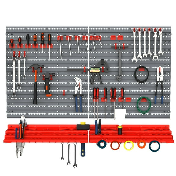 DURHAND 54 Piece Pegboard and Shelf Tool Organizer Wall Mounted DIY Garage Storage with 50 Hooks