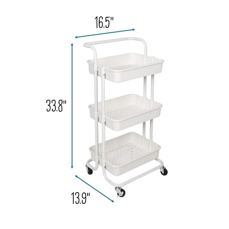 HONEY-CAN-DO 3-TIER ROLLING CRAFT CART WITH HANDLE, WHITE
