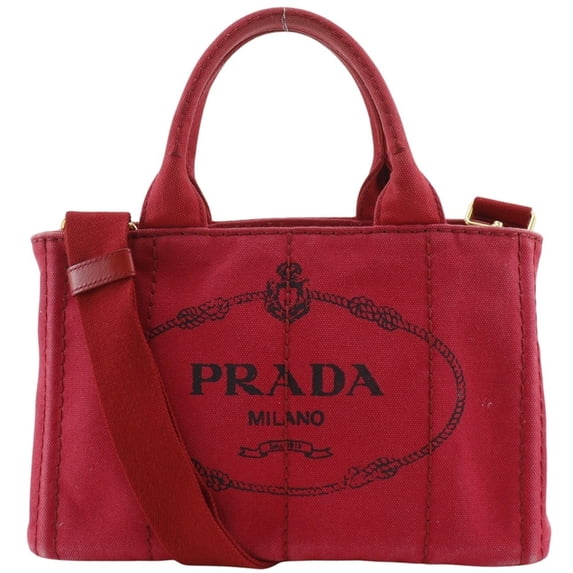 Pre-Owned Prada Canapa Tote Mini Handbag 2-way Shoulder Canvas Red A5 Open Women's (Good)