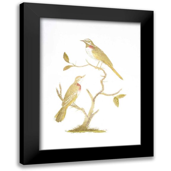 Nozeman 11x14 Black Modern Framed Museum Art Print Titled - Gold Foil Birds II with Hand Color