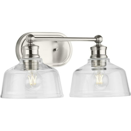

Singleton Collection Two-Light 17 Brushed Nickel Farmhouse Vanity Light with Clear Glass Shades