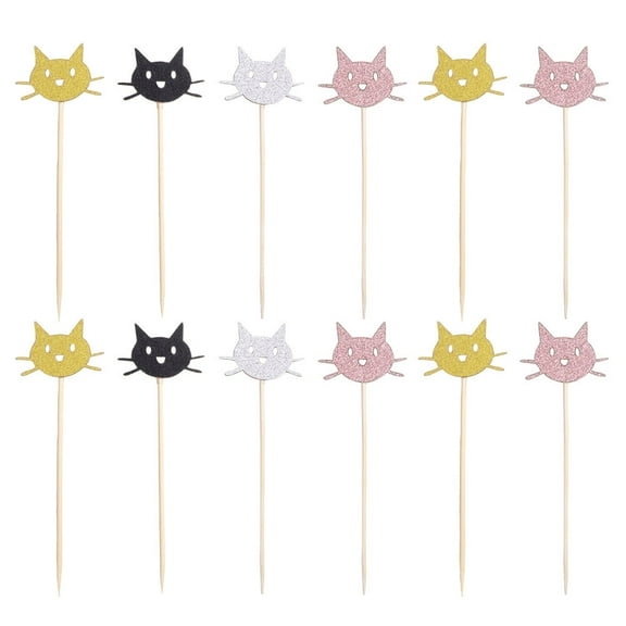 WHAMVOX Assorted Color Cat Cake Topper Set Reusable for Wedding Birthday Decoration 12pcs