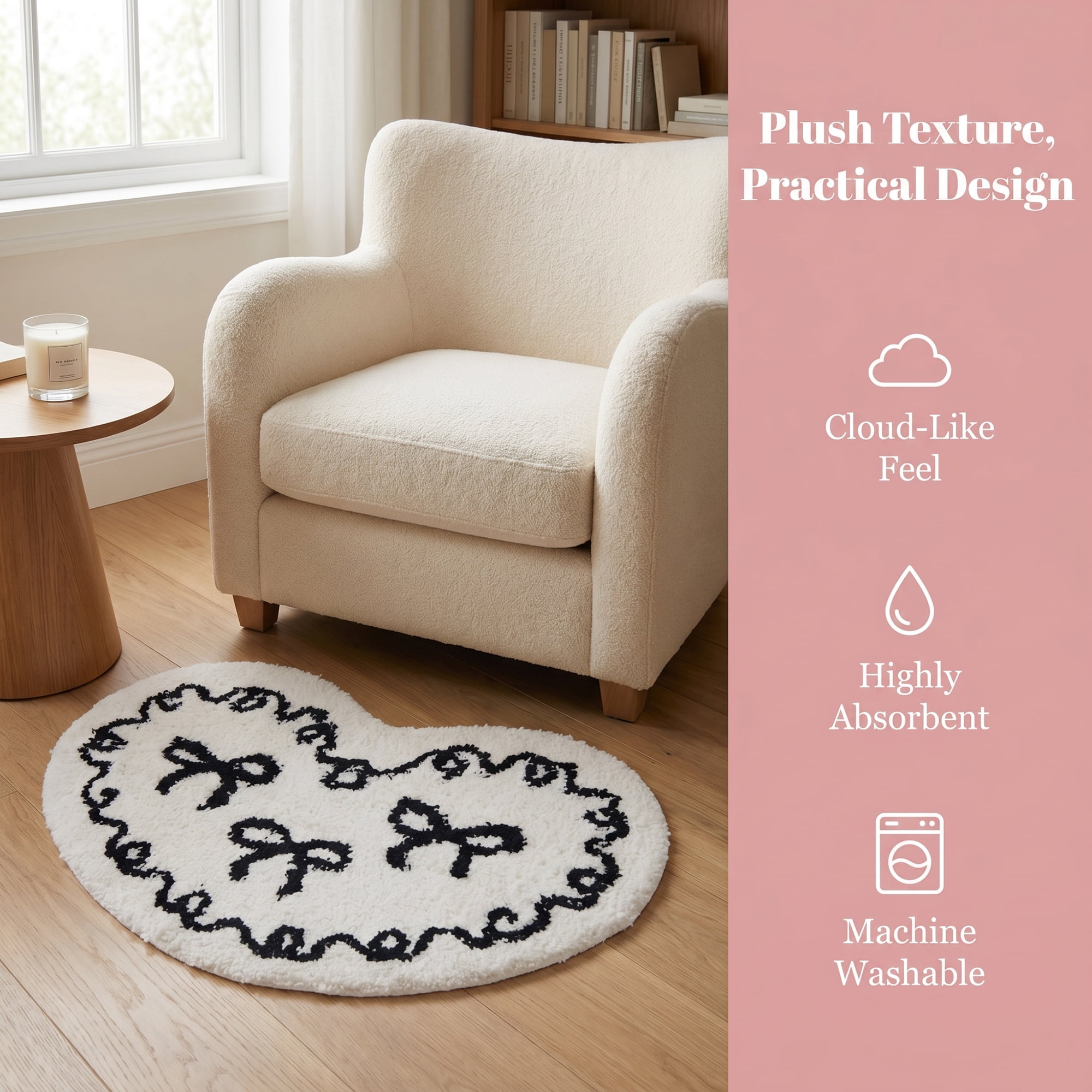 Unique Bargains Heart Shaped Shaggy Faux Fur Area Rug Non Slip Soft Plush 24" x 16" Beige