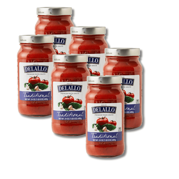 DeLallo Traditional Spaghetti Sauce, Non-GMO, 24 oz Jar (6 Pack)