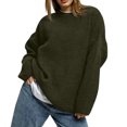 thumbnail image 2 of Women's Solid Color Loose Casual Long Sleeved Knitted Sweater Top Sweater for Fall Winter Minimalist Wardrobe,Army Green,L, 2 of 6