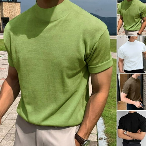 QIPOPIQ Men's Fashion Mock Turtleneck T-Shirts Long Sleeve Pullover Sweater Basic Designed Undershirt Slim Fit Top Clearance