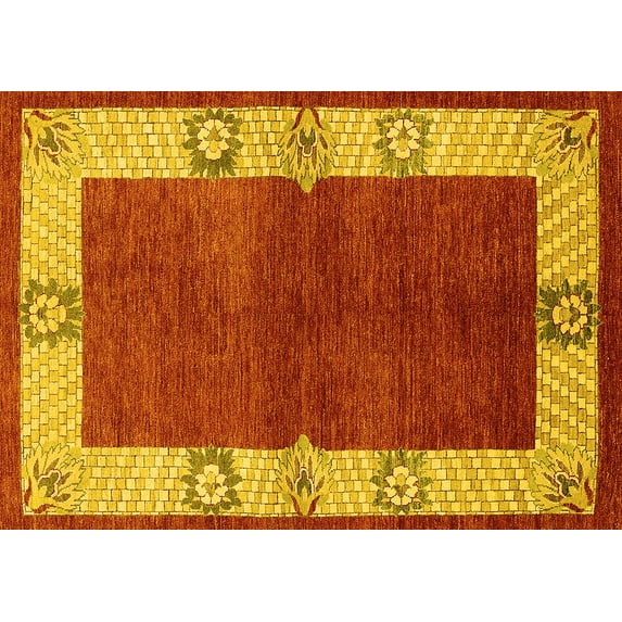 Ahgly Company Machine Washable Indoor Rectangle Oriental Yellow Industrial Area Rugs, 5' x 8'