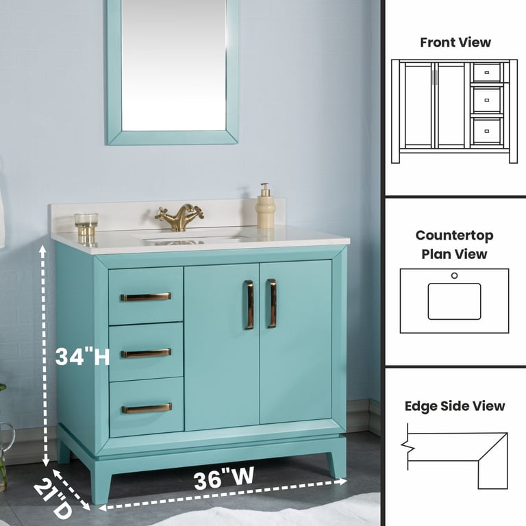 Adorn Fabia Collection 36 inch Single Turquoise Vanity with Quartz
