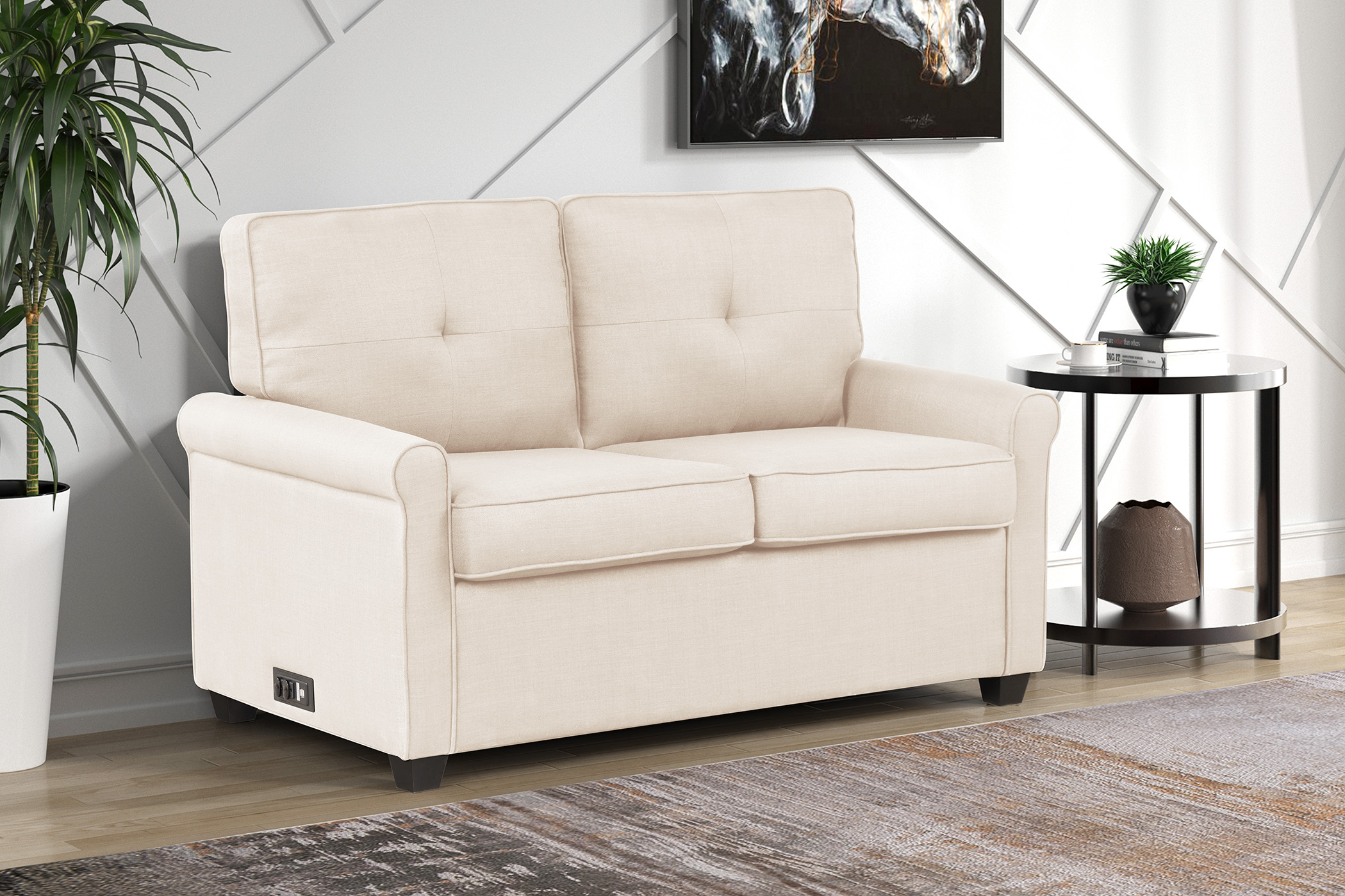 Mainstays Traditional Loveseat Sleeper with USB, Oat, 2 Seaters, Living Room - image 2 of 10