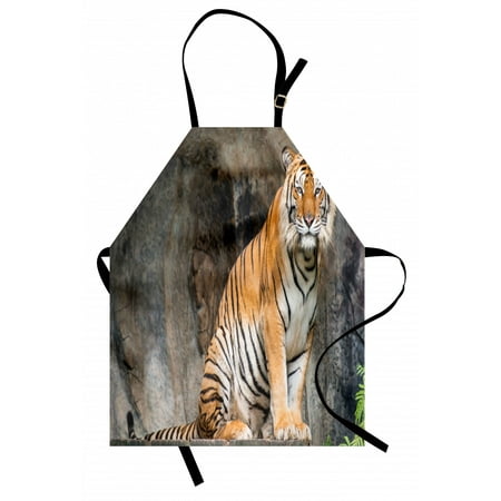 

Zoo Apron Bengal Tiger Feline Predator Aggressive Hunter Carnivore Africa Safari Unisex Kitchen Bib Apron with Adjustable Neck for Cooking Baking Gardening Pale Brown Black White by Ambesonne