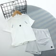 thumbnail image 2 of Zshosam Boys 2 Piece Set Short Sleeve Boy's Two Piece Striped Outfit Button Down Shirt Elastic Waist Shorts Vacation Matching Set Size 9T 10T,(White 9-10 Years), 2 of 4