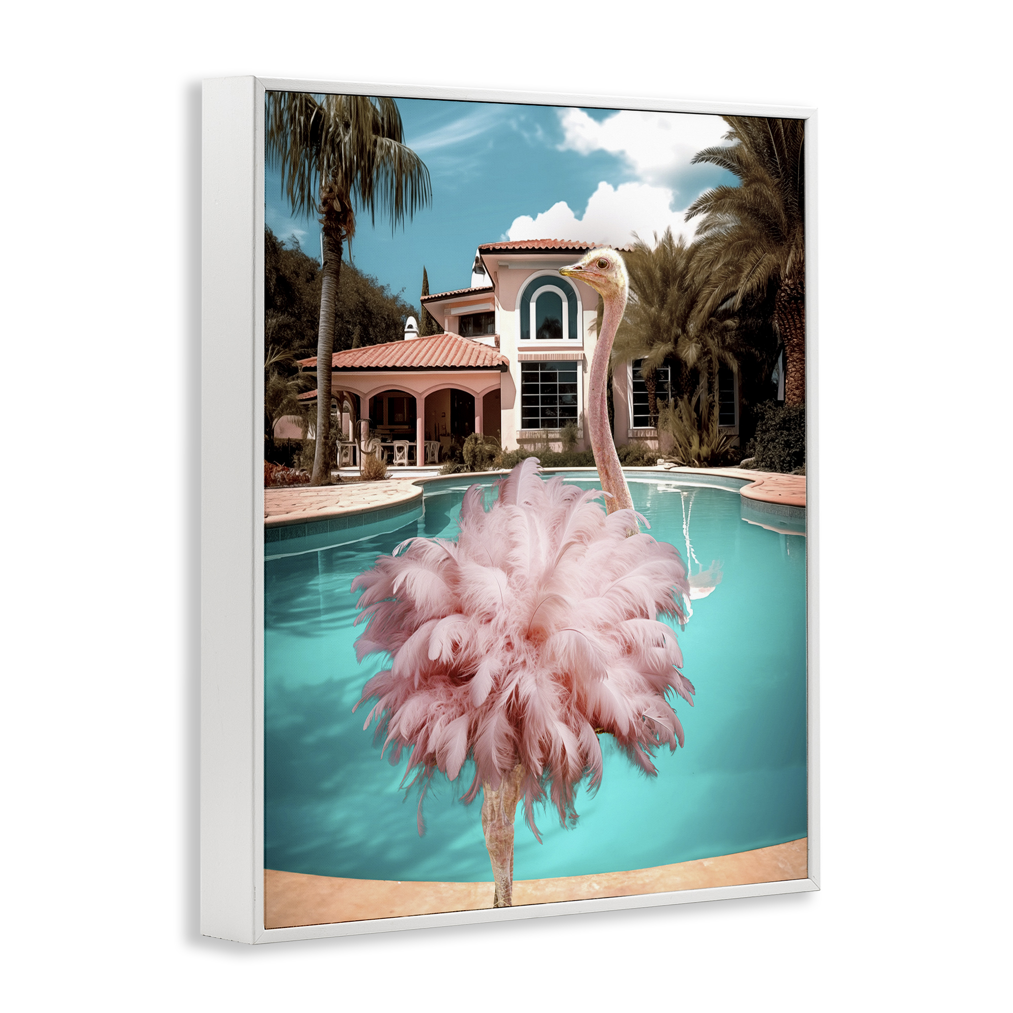 Stupell Industries Pink Feathered Ostrich Animals & Insects Painting White Framed Art Print Wall Art, 11 x 14