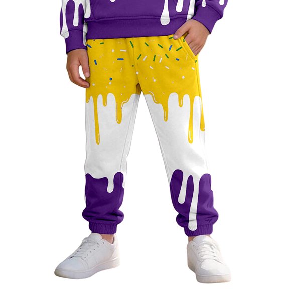 CUZIBR Kids Boys Baggy Sweatpants Wide Leg Athletic Joggers Pants With Pocket Ice-Cream Graphic Drawstring Elastic Waist Soft Fall Winter Trousers,Yellow,3-4 Years