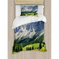 thumbnail image 3 of Farmhouse Decor King Size Duvet Cover Set, Winding Path into Pine Tree Forest Meadows and Mountain Scenery Print, Decorative 3 Piece Bedding Set with 2 Pillow Shams, Green White Blue, by Ambesonne, 3 of 3