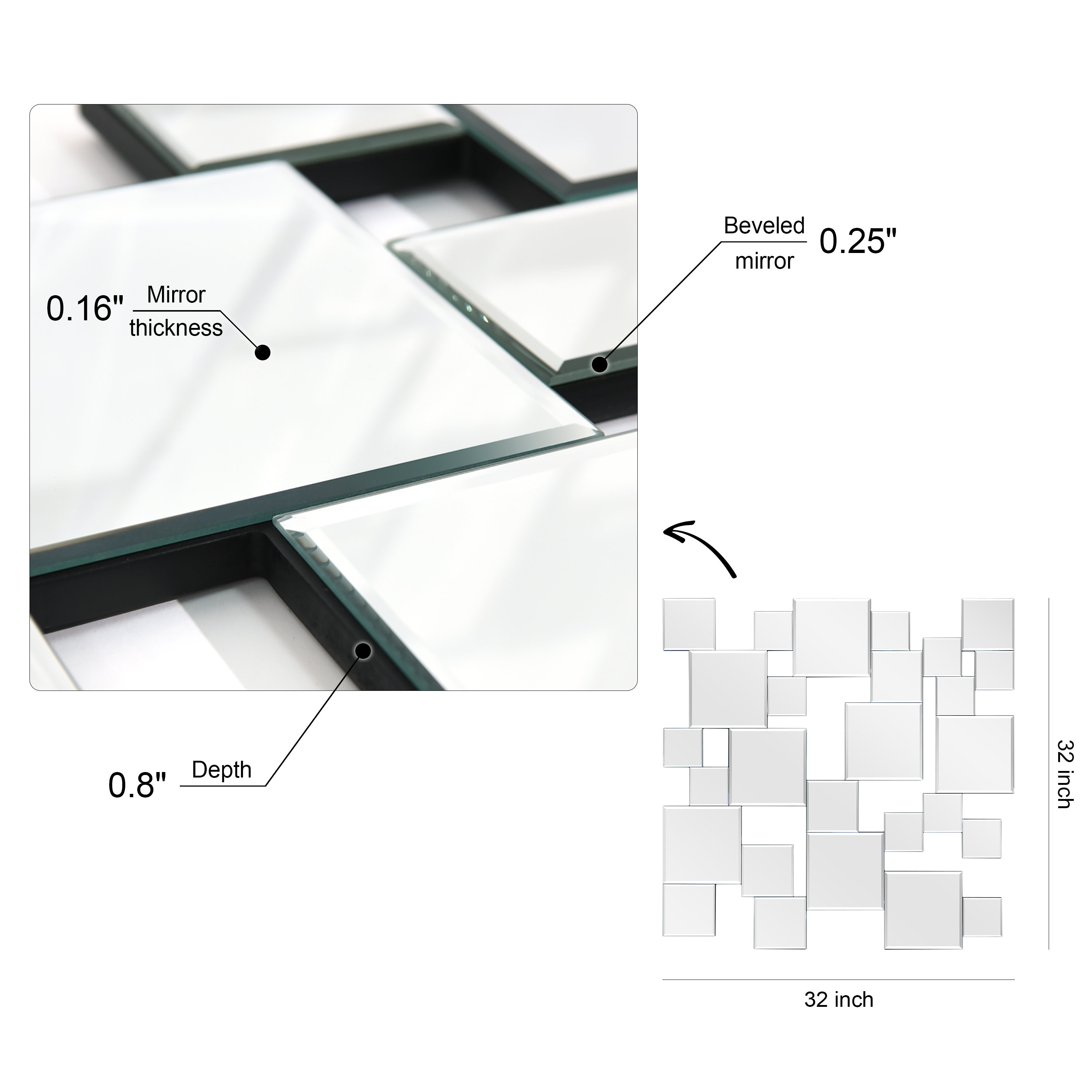 Empire Art Direct Elegant Mirror Cluster Wall Mirror With Beveled Squares - 32 x 32 inches