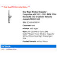 thumbnail image 2 of Rear Right Window Regulator - Compatible with 2001 - 2005 BMW 325xi Base AWD 2.5L 6-Cylinder Naturally Aspirated DOHC GAS 2002 2003 2004, 2 of 2
