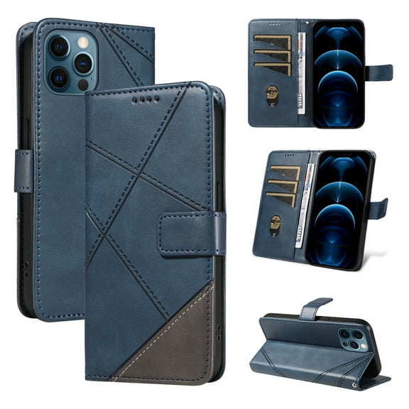 Designed for iPhone 12 Pro / 12 6.1" Case Wallet, Men Women Flip Folio Cover with PU Leather Stand Credit Card Holders Slots Wrist Strap Magnetic Clasp Phone Case for iPhone 12 Pro / 12 6.1", Blue
