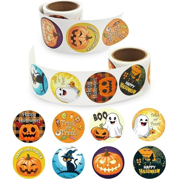 Halloween Sticker Roll for Kids 200 PCS Assorted Designs Cute Halloween Water Bottle Stickers Crafts Accessories Treats Pumpkins Roll Kid’s Stickers Decals Trick-or-Treat Holiday Stickers