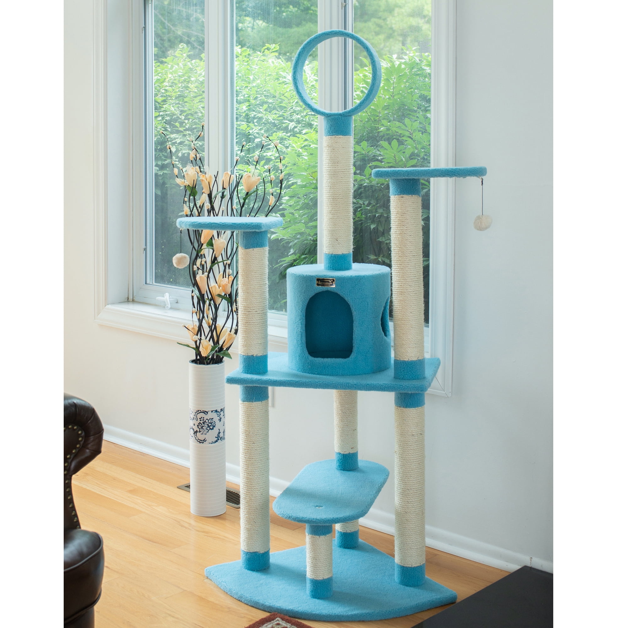 Armarkat Classic 65-Inch Real Wood Cat Tree, Model B6605, Sky Blue