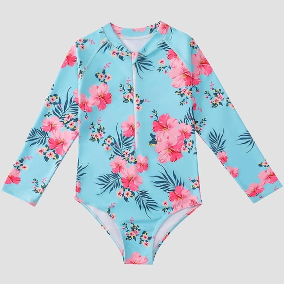 Honeeladyy Toddler Kids Baby Girls Fashion Cute Flower Print Bikini Long Sleeve Ruffles One-piece Swimsuit girls plus size swimsuit