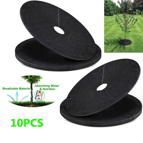 10pcs Non-Woven Degradable Fabric Tree Mulch Ring Protector Mat Reusable Weed Barrier for Control Root Protection (black,15CMX15CMX2CM)