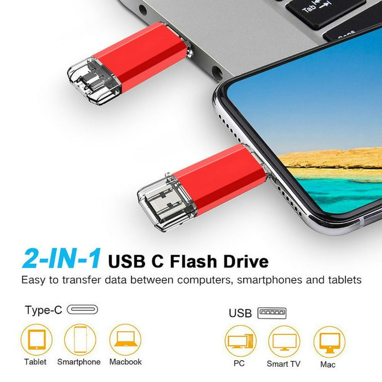 USB C Flash Drive 8GB, 2 in 1 OTG USB 2.0 + Type C Memory Stick for  Smartphone, Computers, MacBook, Tablets, PC 
