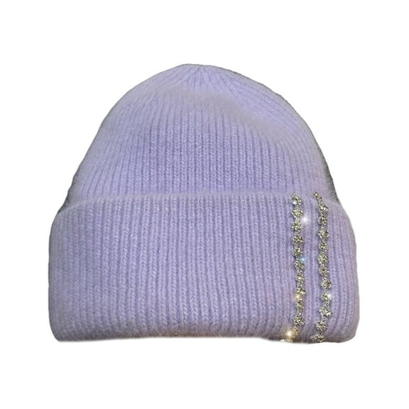 Rhinestones Studded Knitted Hat Soft Warm Winter Hat Women Casual Knitted Hat