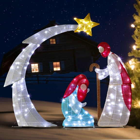 3.7ft Outdoor Nativity Set Light-Up Nativity Scene Christmas Decoration Christmas Outdoor Decor,140 LED,LED Lights Large Yard Decoration